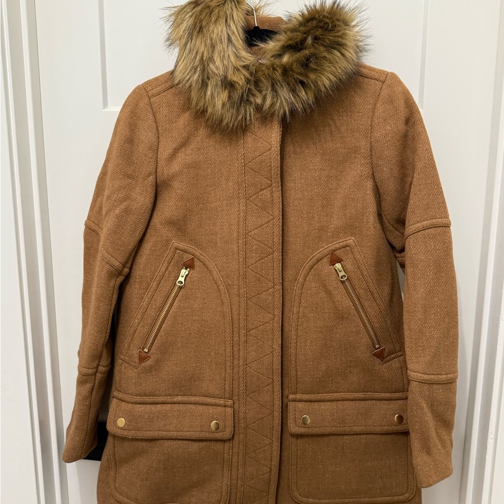 J. Crew Tan Utility Jacket with Faux Fur Collar